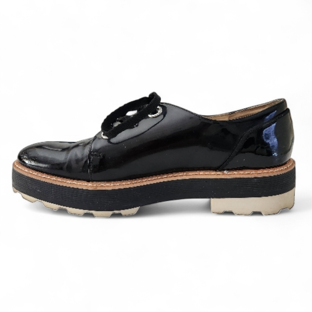 ZARA Black Patent Leather Platform Oxford Shoes EU 39 - Picture 3 of 10
